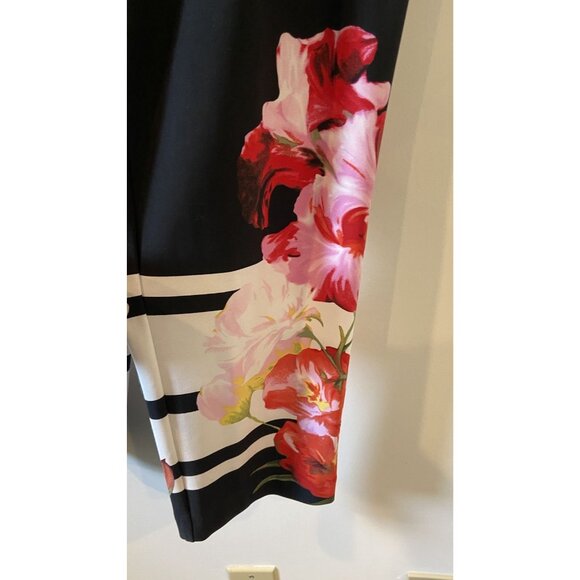Joseph Ribkoff Pants Straight Leg Stretch Black White Pink Red Floral Size 12 - Picture 2 of 4
